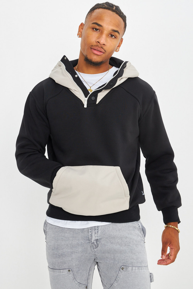 Sweat bicolor noir et gris à capuche