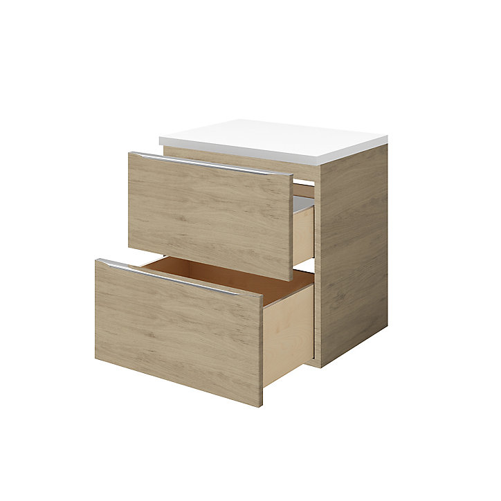 Ensemble l.60 cm meuble sous vasque Imandra marron à suspendre + plan de toilette Marloes aggloméré blanc brillant