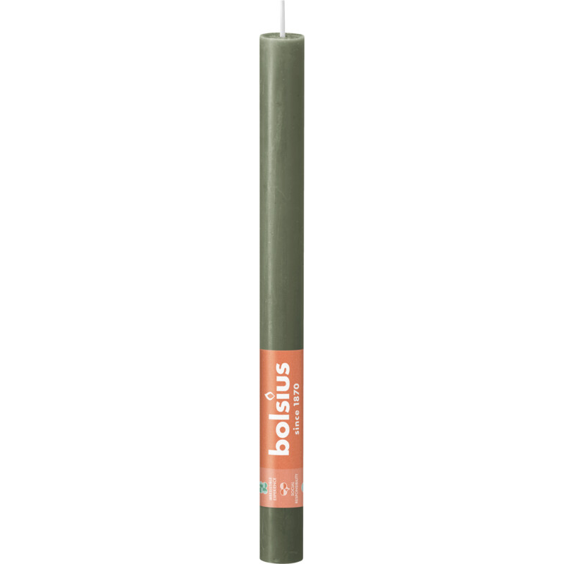 Bolsius Dinerkaars rustiek olijfgroen 27cm