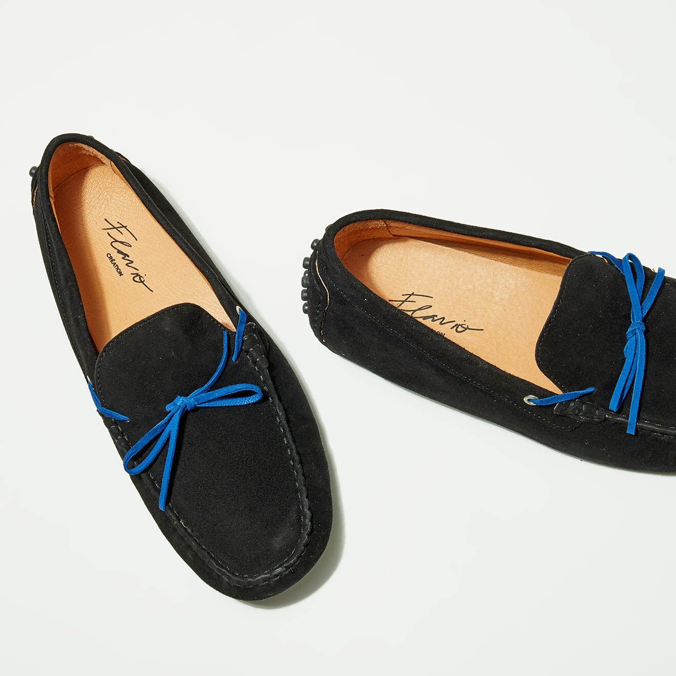 Flavio Création Mocassins en Velours de Cuir Miguel noir/bleu