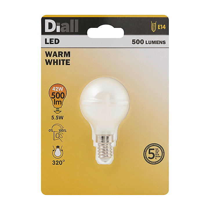 Ampoule LED Diall mini globe E14 5,5W=42W blanc chaud