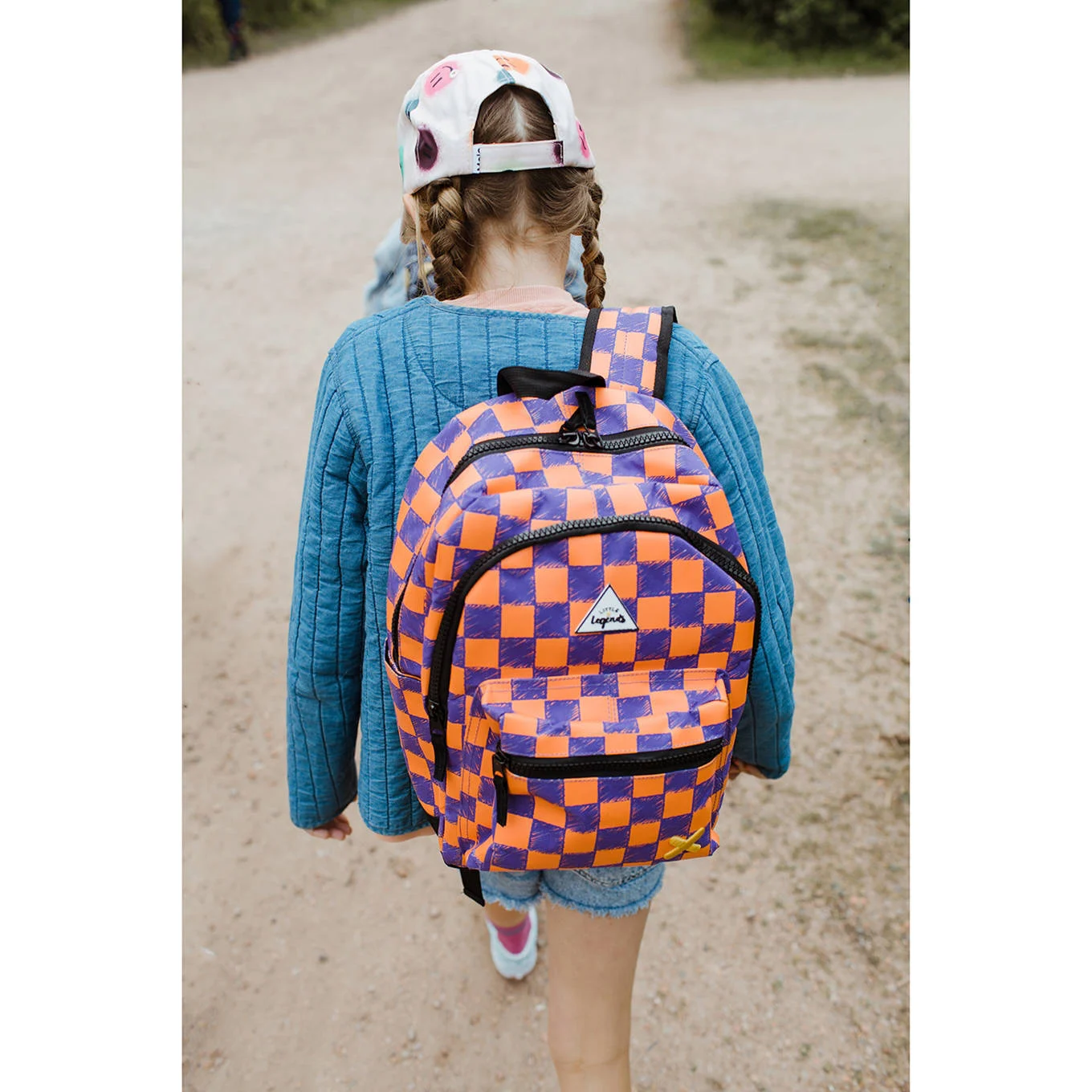 Little Legends rugzak Checkerboard L oranje/paars