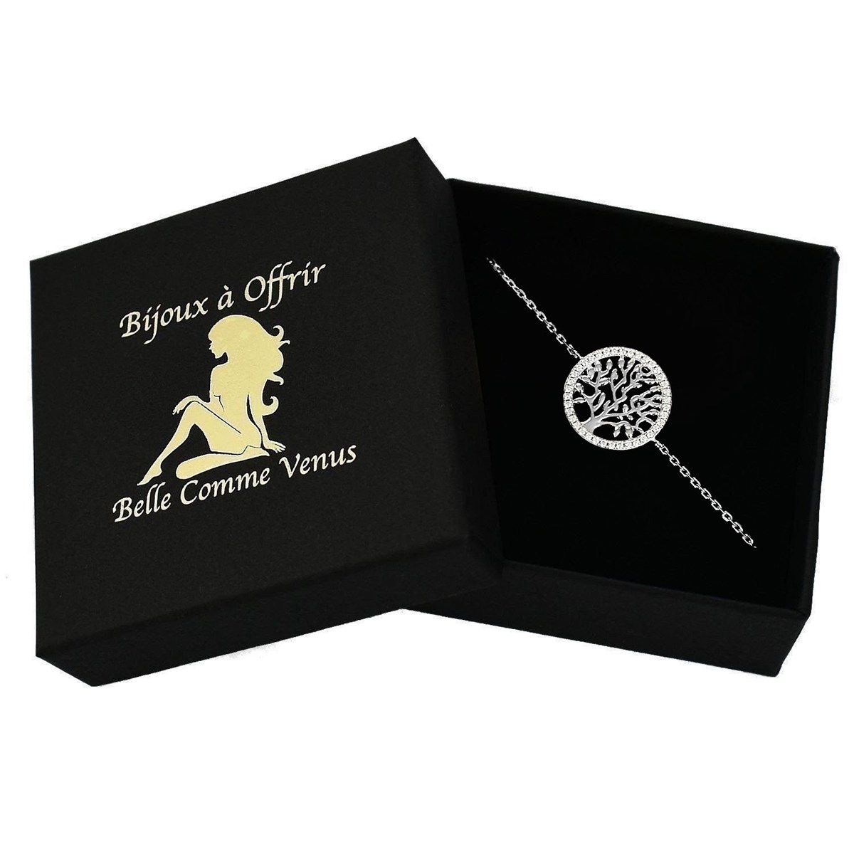Bracelet arbre de vie cercle serti d'oxyde de zirconium Argent 925 Rhodié