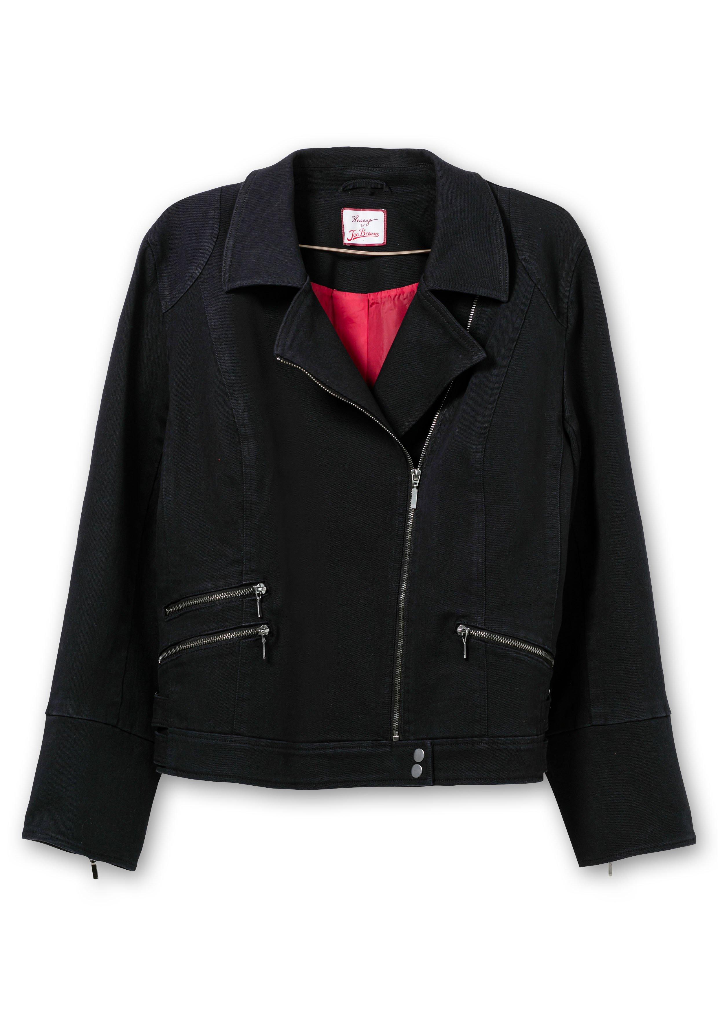 Twilljacke im Biker-Stil, mit besticktem Rücken