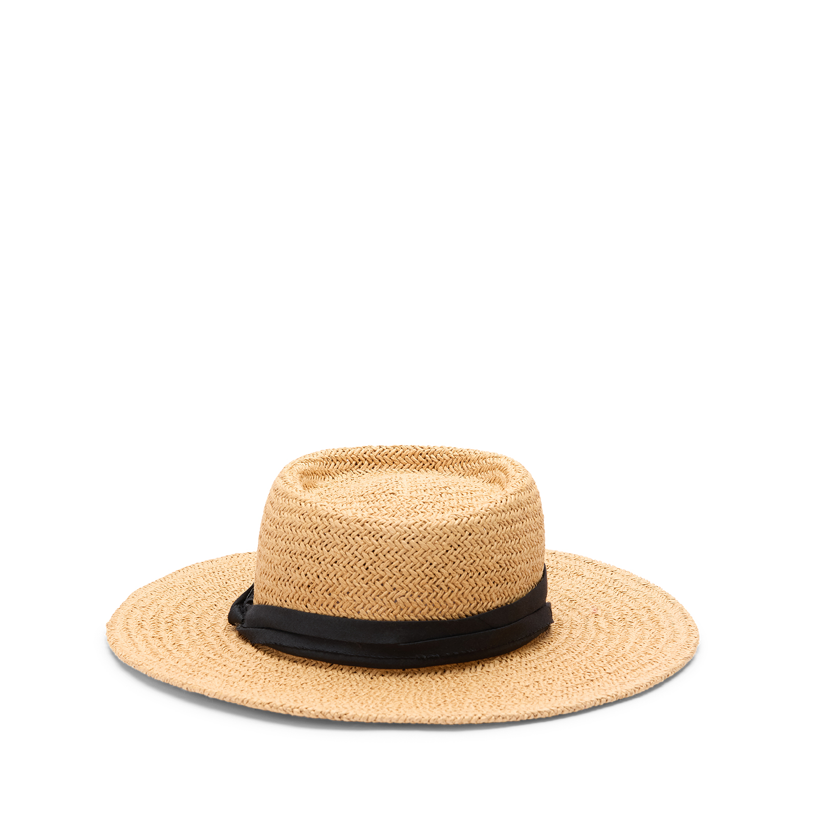Beige raffia hoed met zwarte band