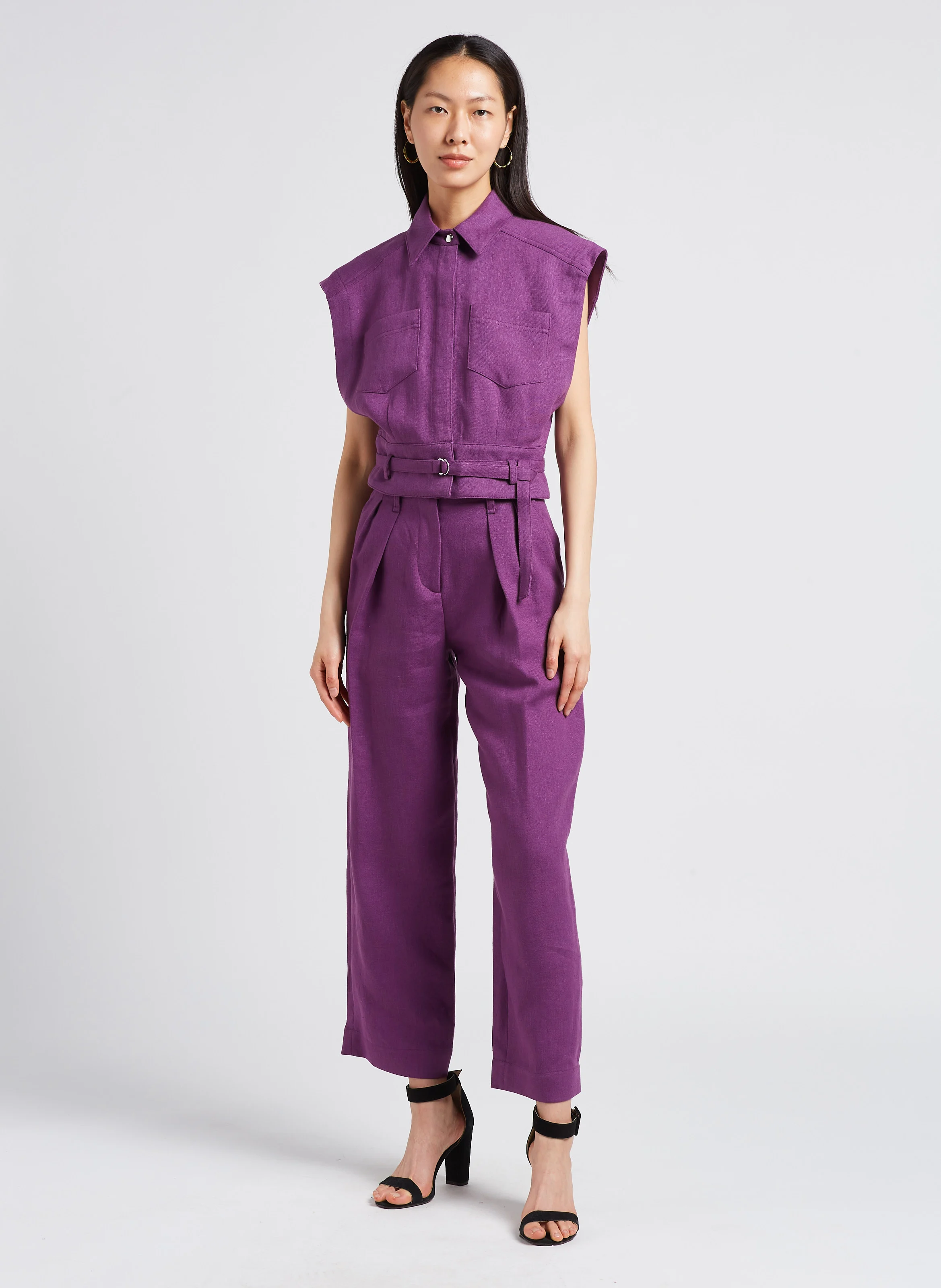 SAIMA - Gilet col classique en lin| Violet