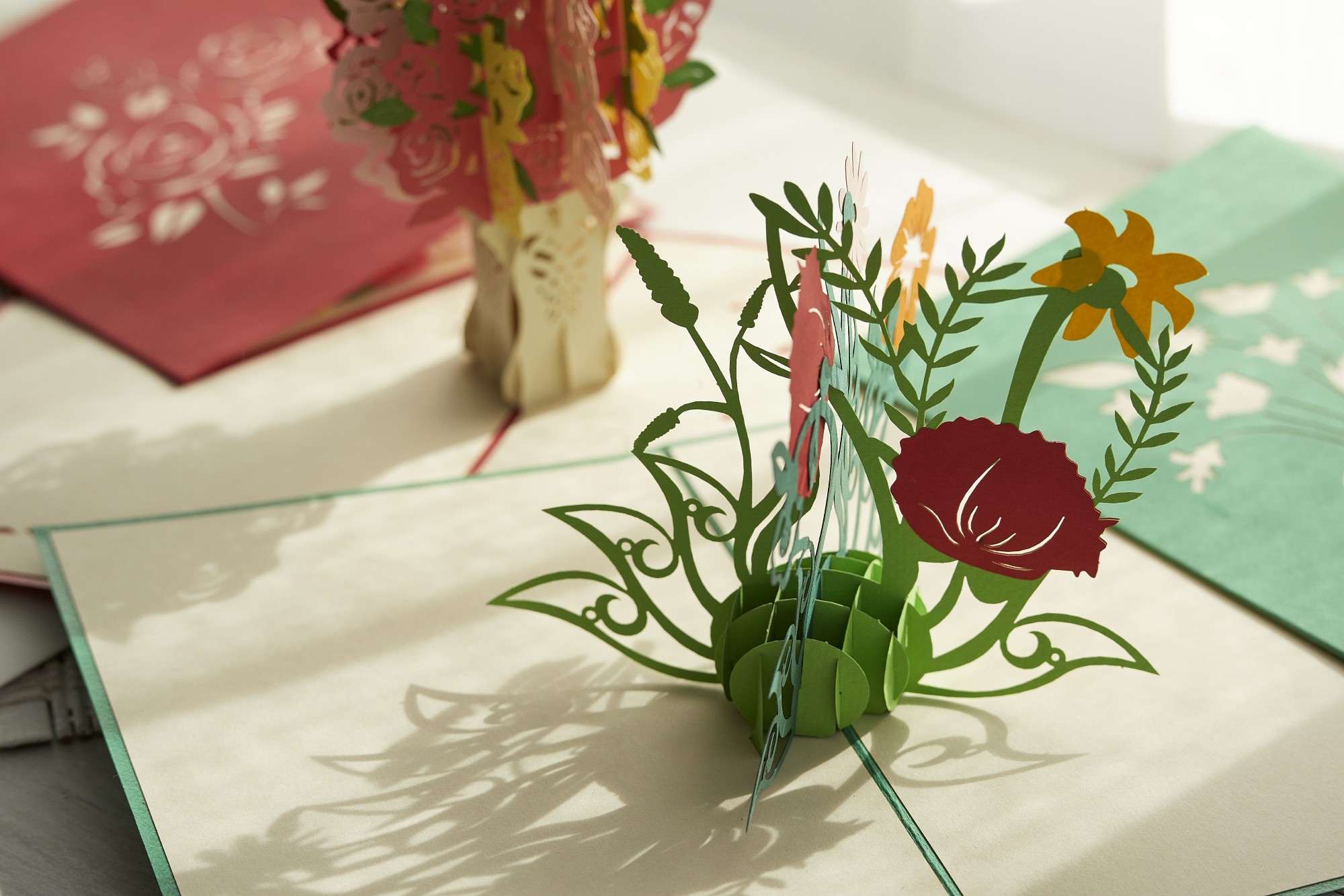 Pop-Up Karte 'Blumen', grün, L 18 cm, B 13 cm günstig bestellen