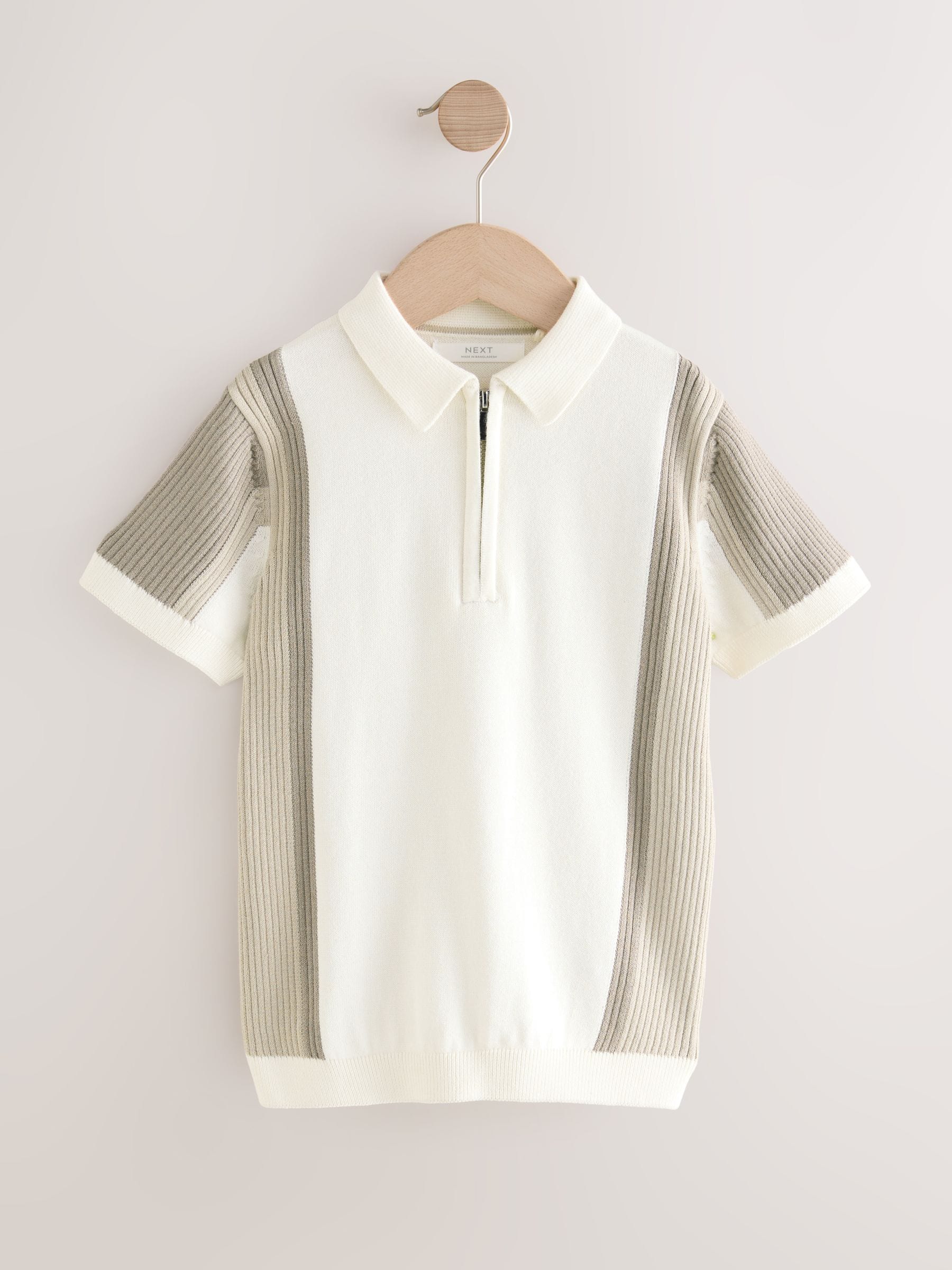 Neutraal met kleurvlakken - Gebreid poloshirt met rits bij de hals (3-16jr)