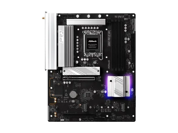 ASRock B860 Pro RS WiFi - Bundkort - ATX - LGA1851 sokkel - B860 Chipset - USB-C Gen 2x2, USB-C 3.2 Gen 1, USB 3.2 Gen 1 - Wi-Fi 6E, 2.5 Gigabit LAN, Bluetooth - onboard grafik (CPU påkrævet) - HD Audio (8-kanaler)