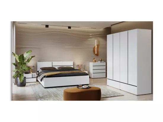Armoire HAVANA 180 cm – 4 portes et 2 tiroirs – Coloris blanc et noir – Design moderne et grande capacité