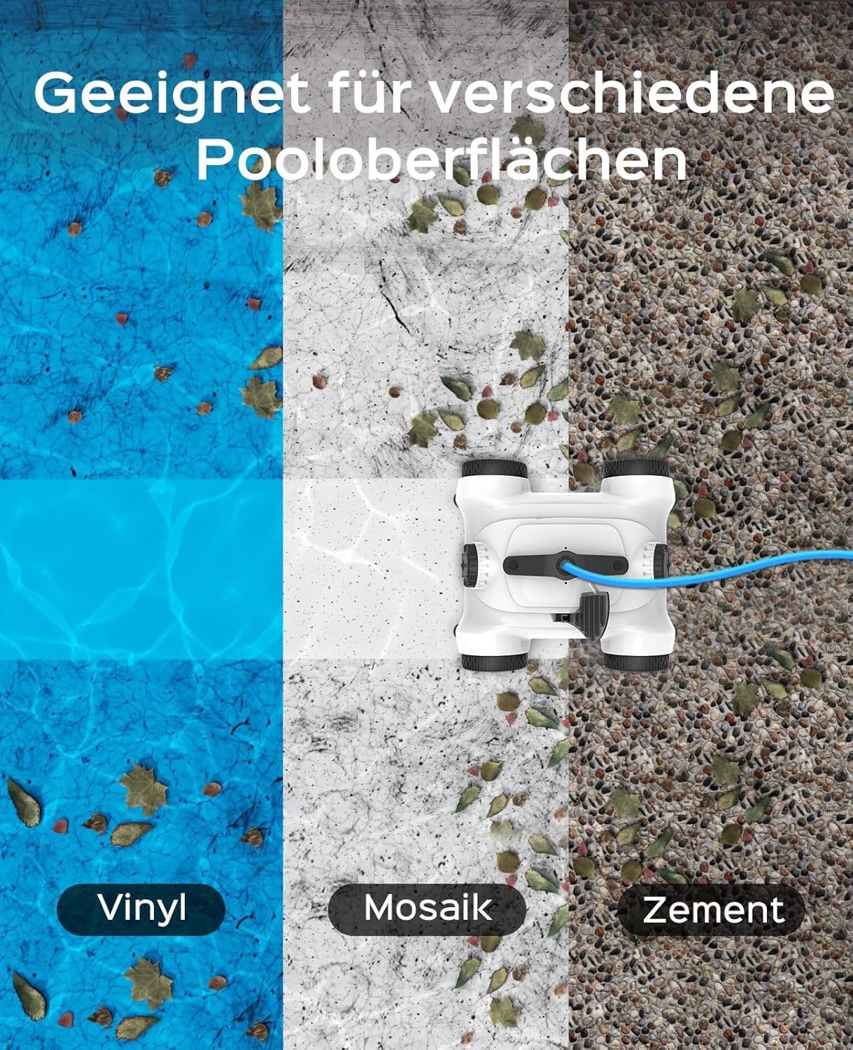 WYBOT Grampus 400 Poolroboter, 150W Super-Saugleistung, 2-Fach Motor, 3 Arbeitszeitoptionen, Einstellbarer Düsenwinkel, Geeignet für Flachbodenpools