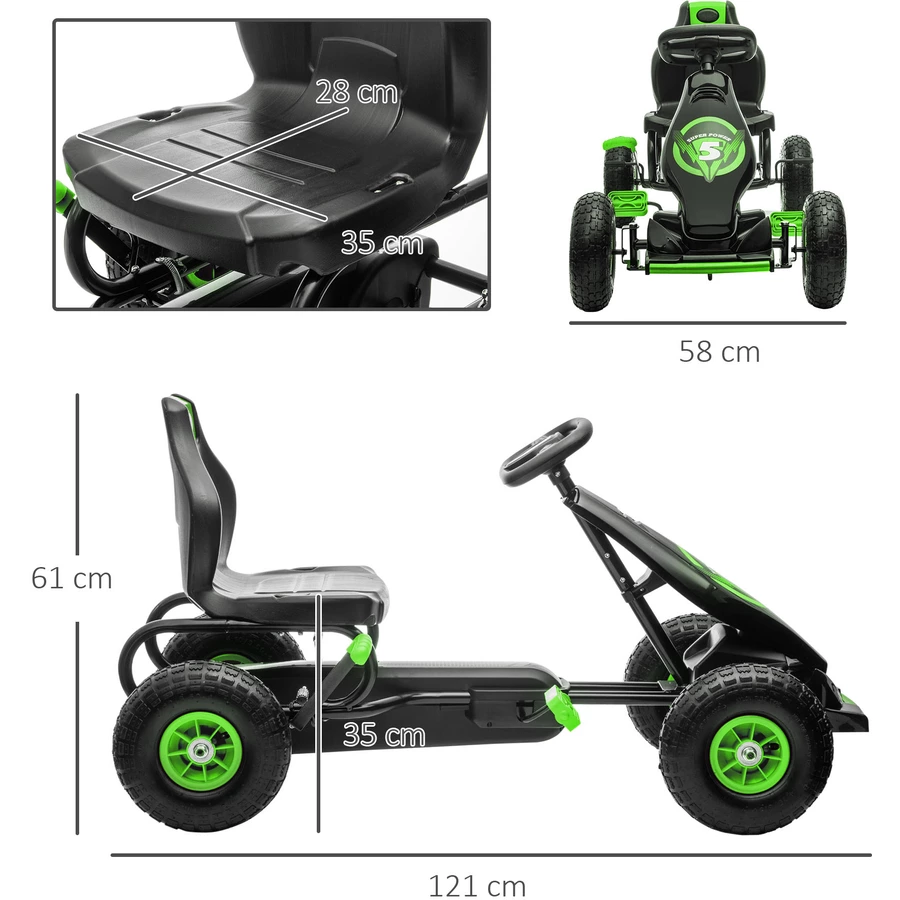 HOMCOM Go Kart mit verstellbarem Schalensitz schwarz, grün