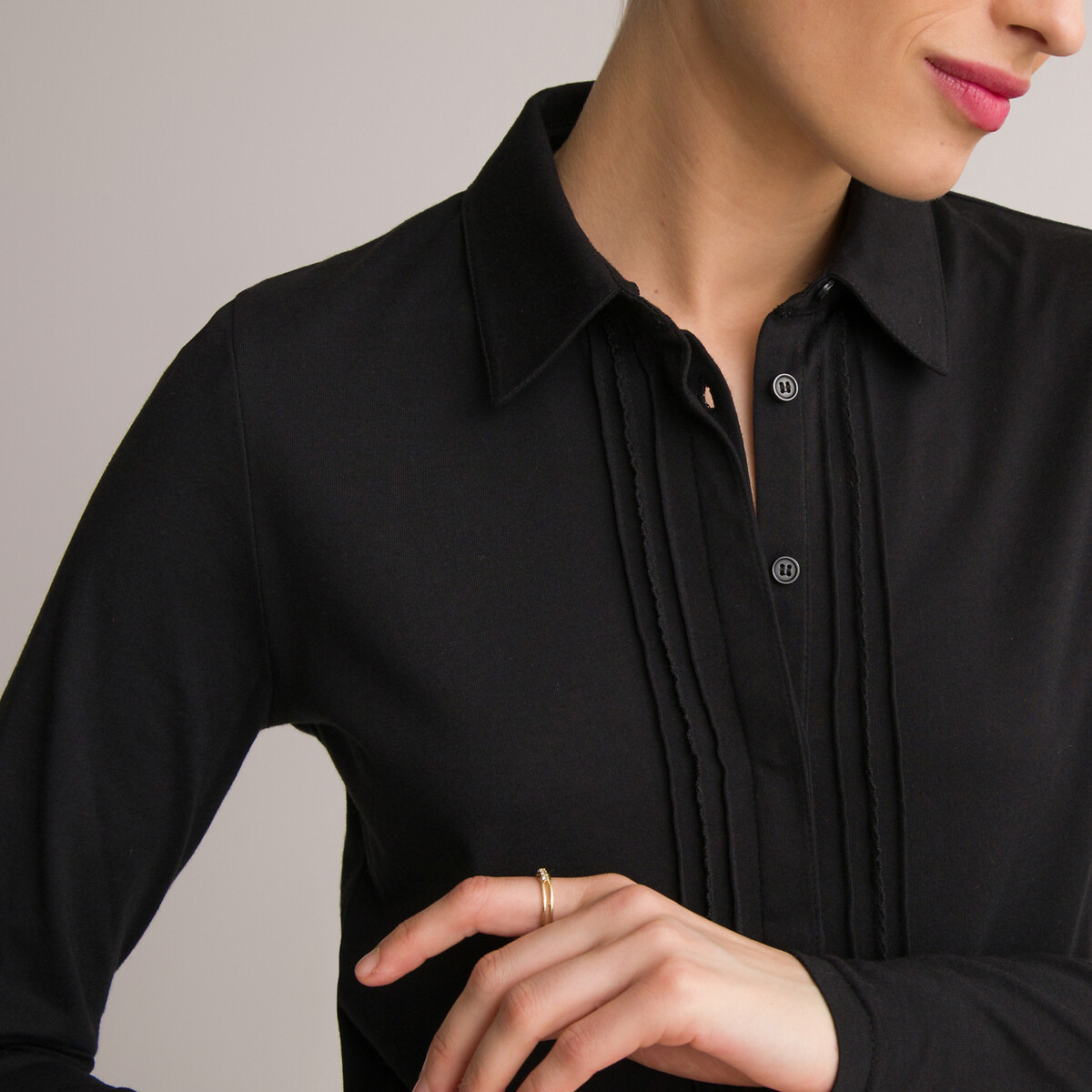 ANNE WEYBURN<br>Camiseta com gola polo e mangas compridas