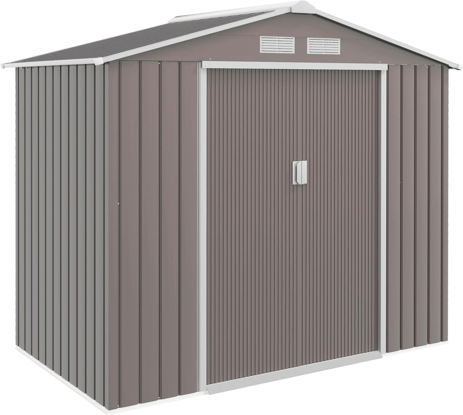 Outsunny Gerätehaus 2,42 m², Gartenhaus mit Satteldach, Schiebetür, Fundament, 213 x 130 x 185 cm, Geräteschuppen aus Verzinkter Stahl, wetterfest, für Garten, Grau