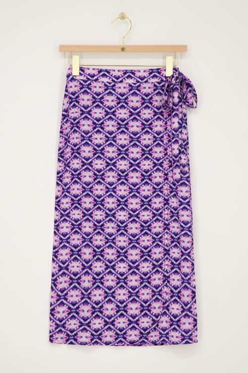 Blauwe midi wikkelrok met print
