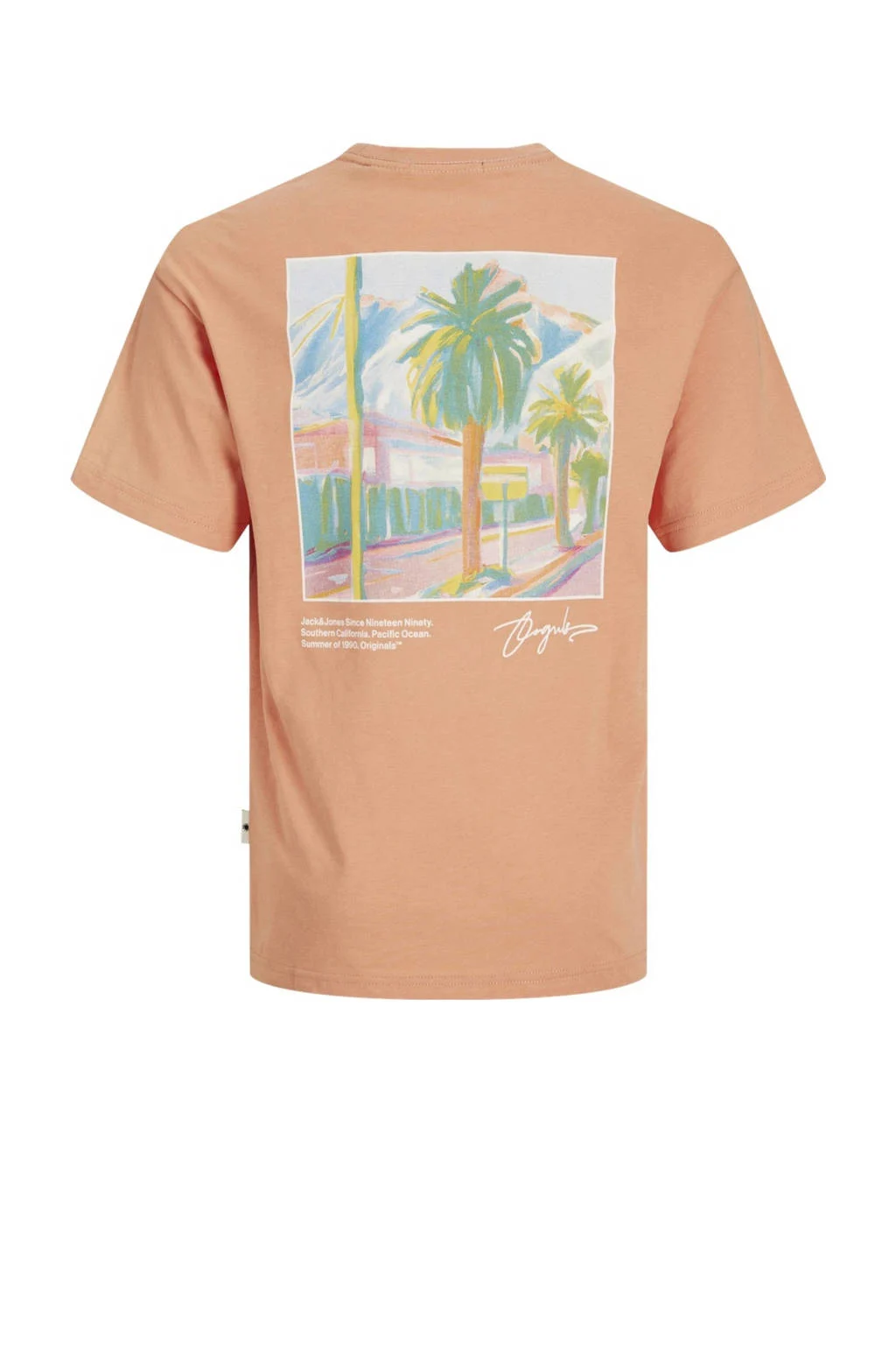 JACK & JONES T-shirt JORARUBA LANDSCAPE met backprint zachtoranje