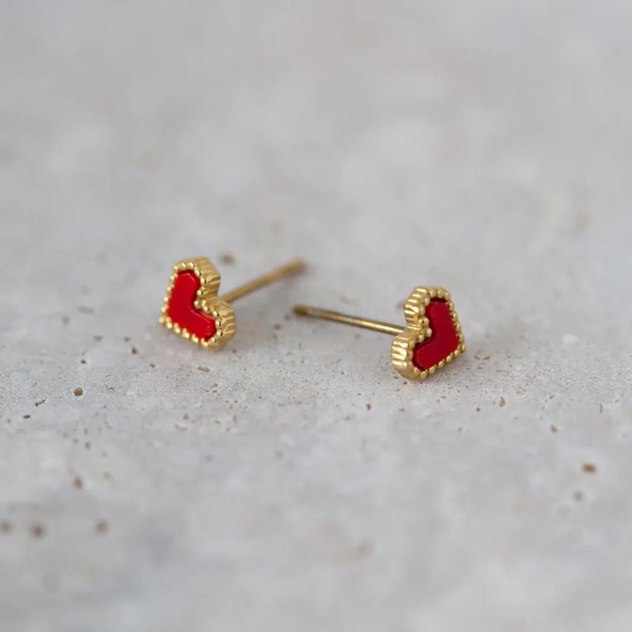 Timi Of Sweden Sarah Red Heart Stud Earring Stainless Steel 7mm