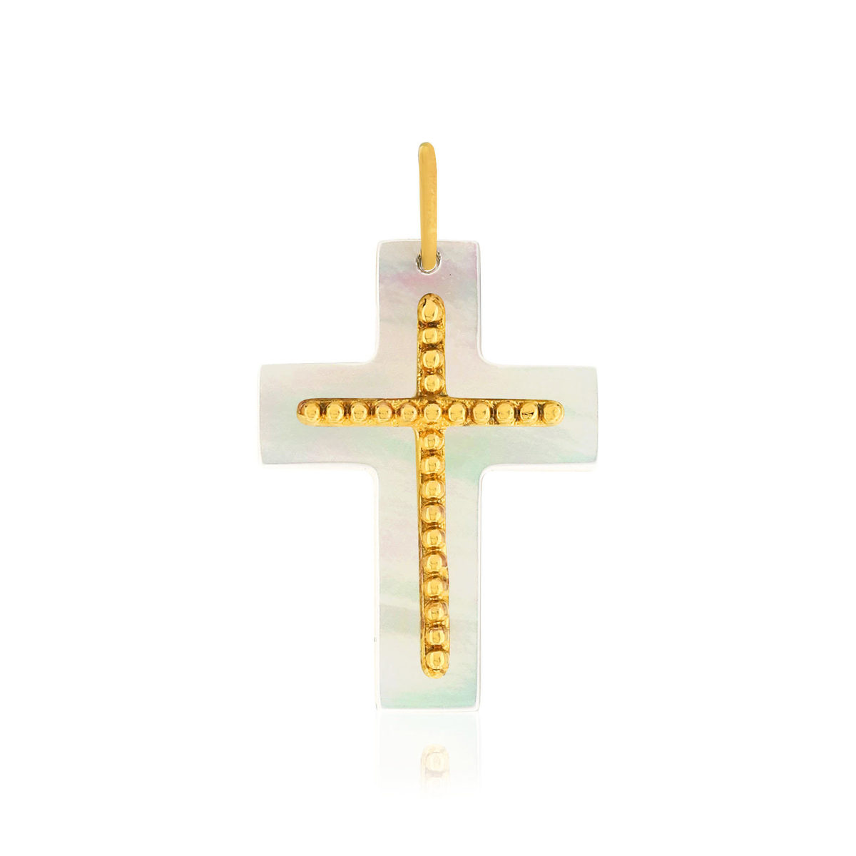 Pendentif croix or 375 jaune et nacre blanche