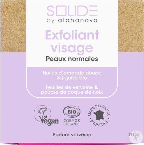 Alphanova Solide Exfoliant Visage Huile D'Amande Douce Jojoba Verveine Peaux Normales Bio 75g