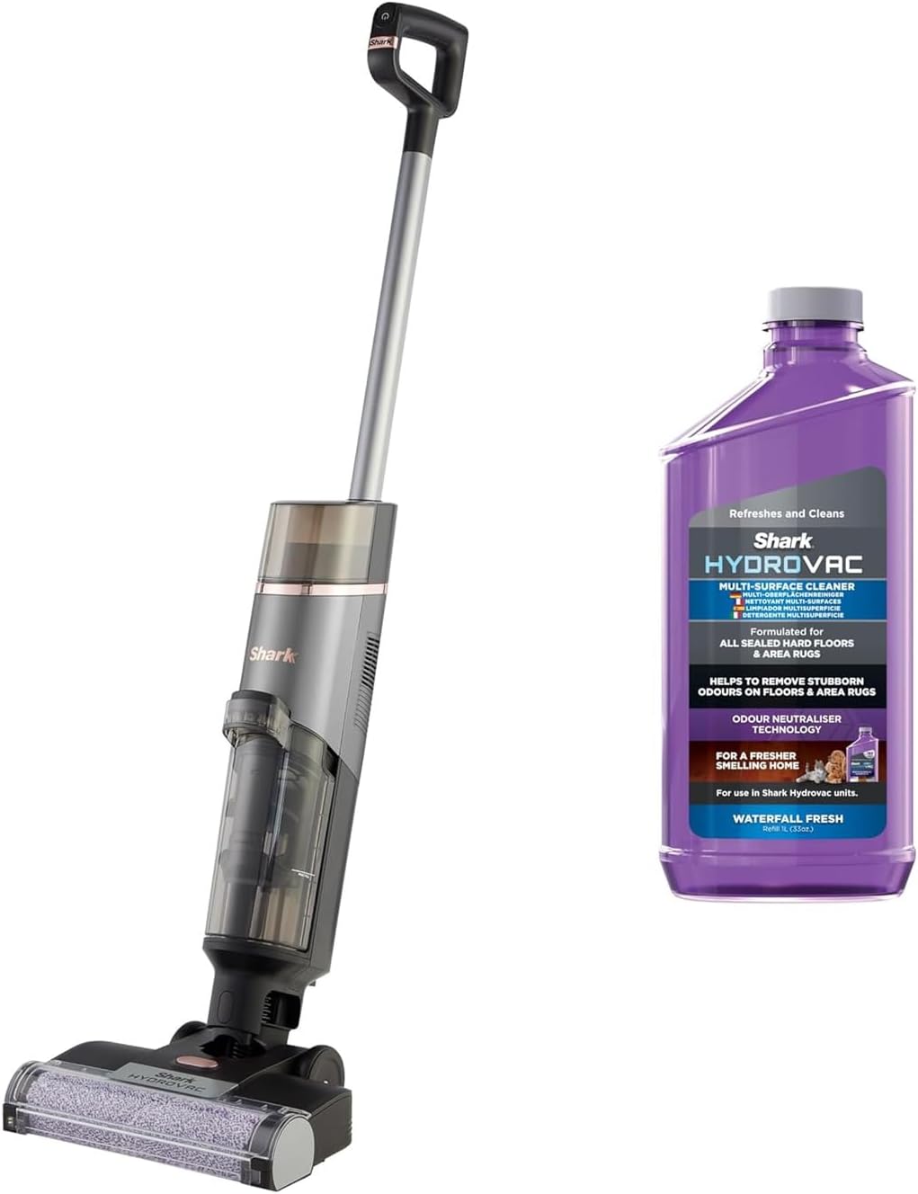 Shark HydroVac Akku-Nass-Trockensauger für Hartböden und Teppich-Läufer, kabelloser Staubsauger mit Wischfunktion und Ladestation, bis 88,5m², Selbstreinigung, mit 1,5l Reinigungsmittel, WD210EUCP