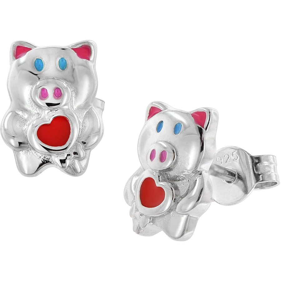 trendor Kinder-Ohrringe Silber 925 Glücksschwein Ohrstecker silver