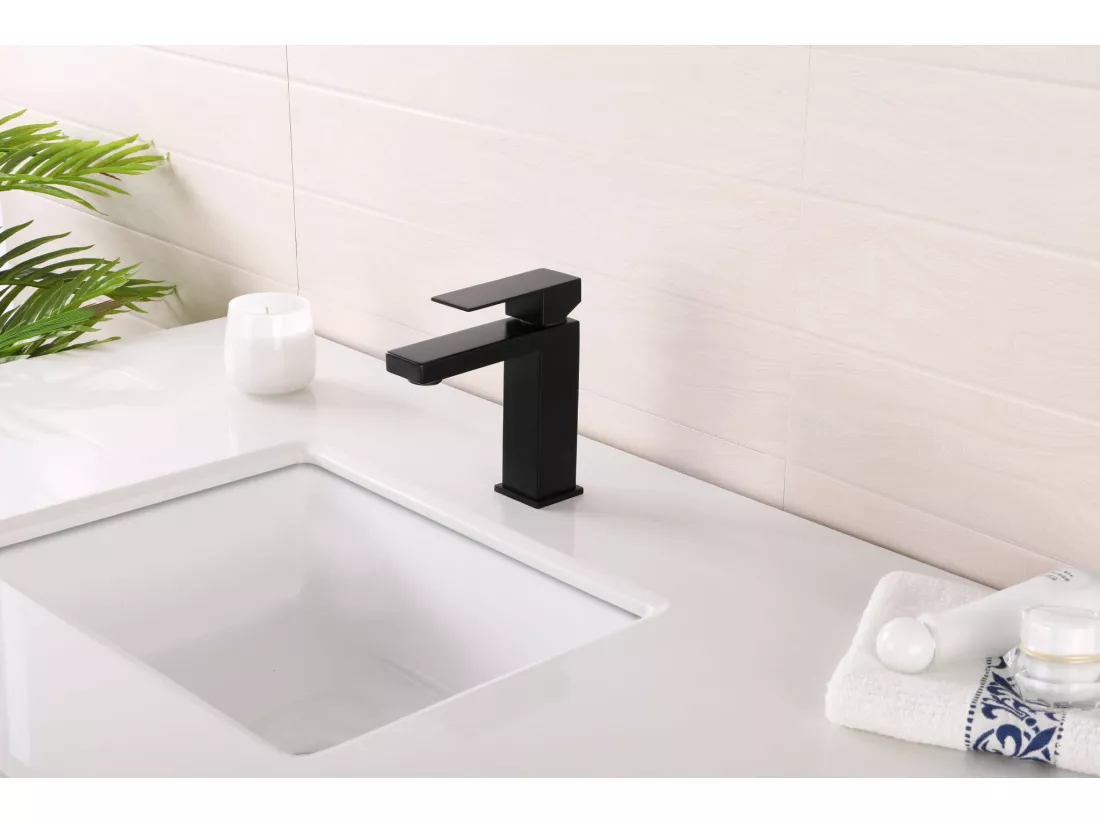 LuxuryBain- Robinet, mitigeur de lavabo pour salle de bain carré (Noir)