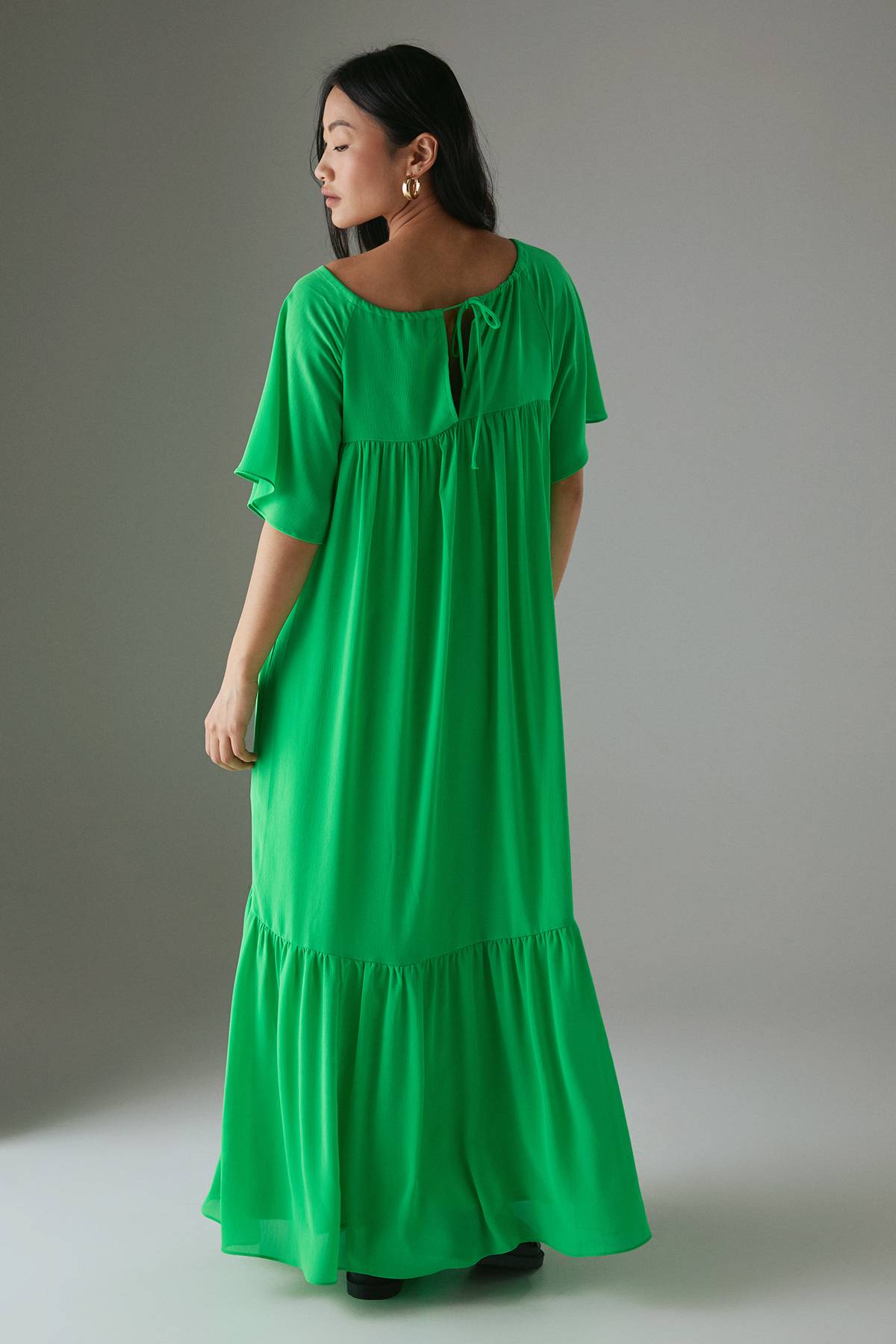 Warehouse Robe Midi Smock en Mousseline à Volants Étagés