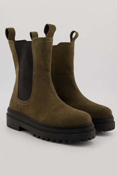 Lederboots, Elastikeinsatz, Veloursleder, Zipper, Weite H