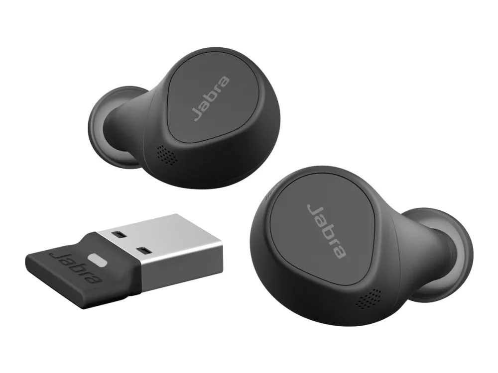 Jabra Evolve2 Buds UC - Ægte trådløse øretelefoner med mik. - i øret - Bluetooth - aktiv støjfjerning - USB-A via Bluetooth adapter - støjisolerende - sort - Zoom Certified, Optimeret til Google Meet