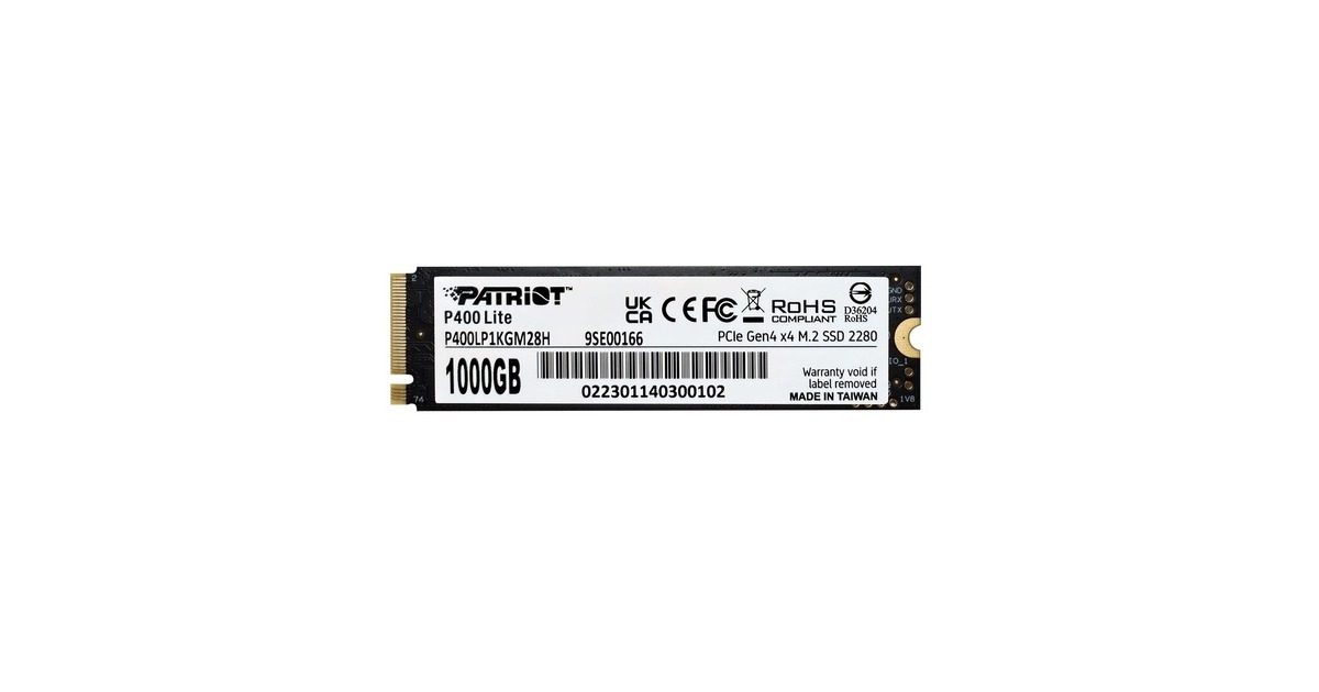 PatriotP400 Lite 1 TB SSD  (Zwart/wit, PCIe 4.0 x4, NVMe 1.4, M.2 2280)