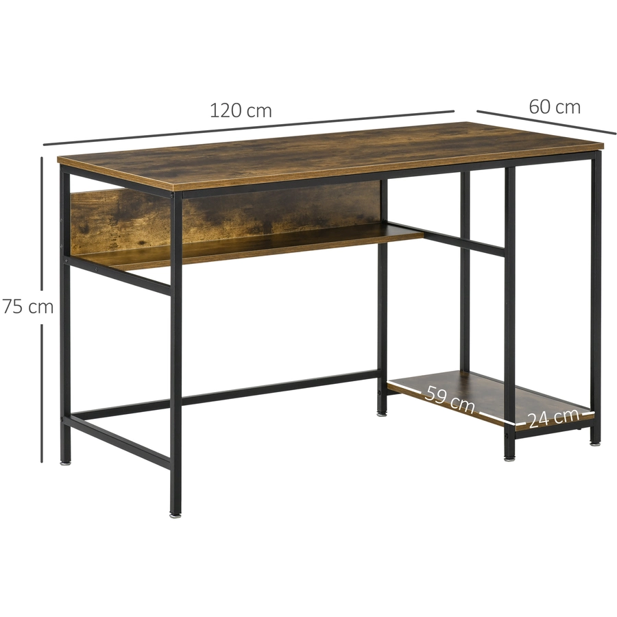 HOMCOM Schreibtisch mit Ablageflächen braun