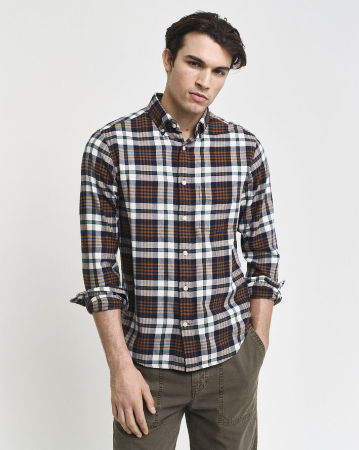 Gant REG FLANNEL PLAID SHIRT Cacao