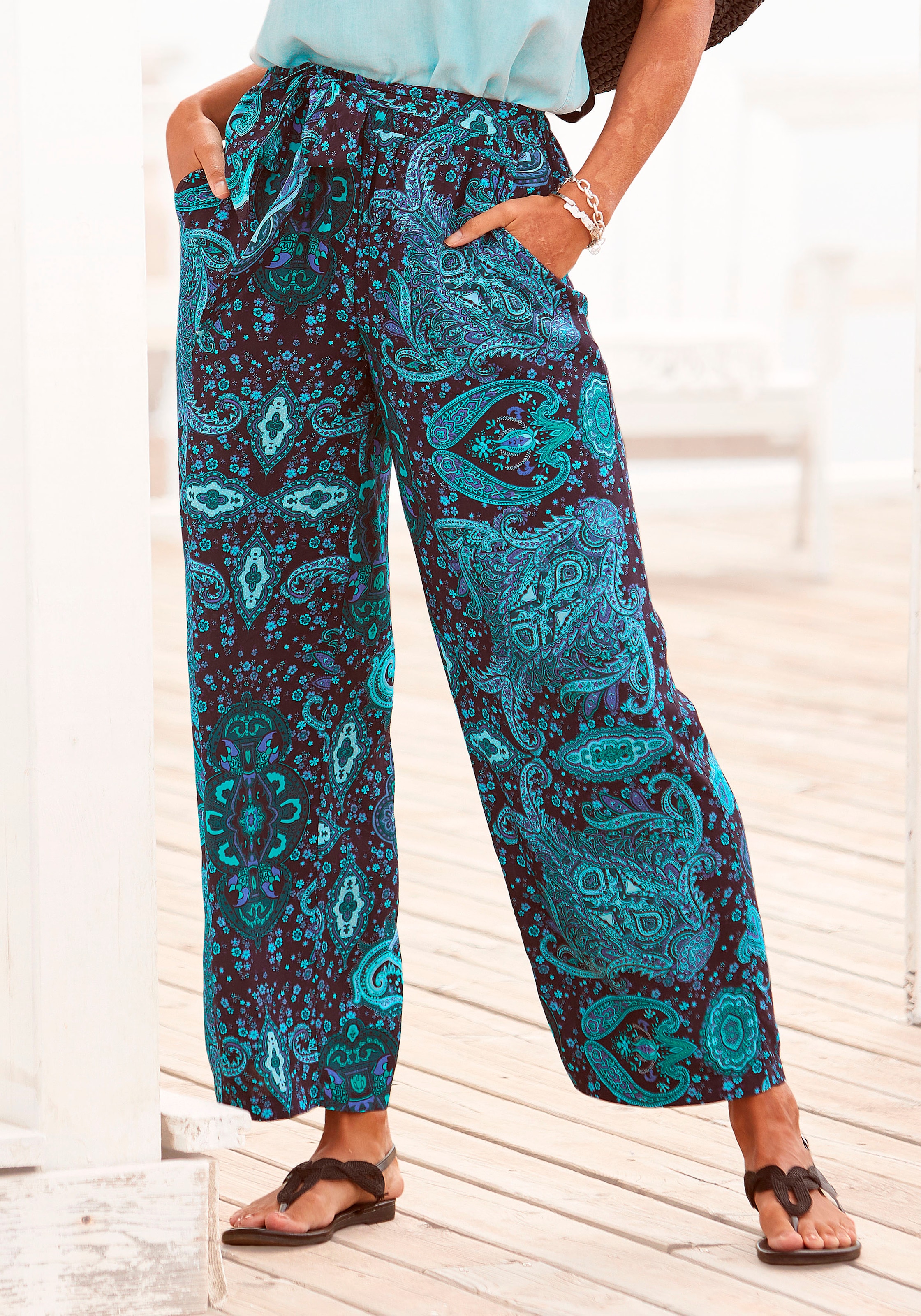 Vivance Palazzohose  und Paisleyprint, elastischer Bund, Schlupfhose, Stoffhose