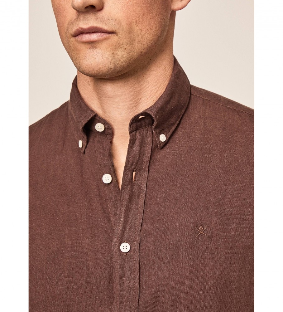 Camisa de linho Hackett marrom de corte slim