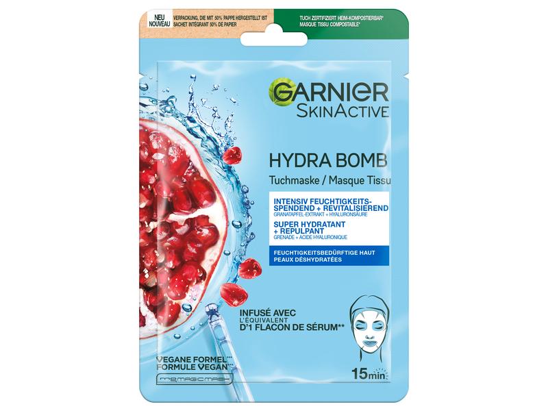 Garnier Gesichtsmaske Tissue Mask 1 Stück Revitalisierende Tuchmaske mit Hyaluronsäure und Granatapfel-Extrakt