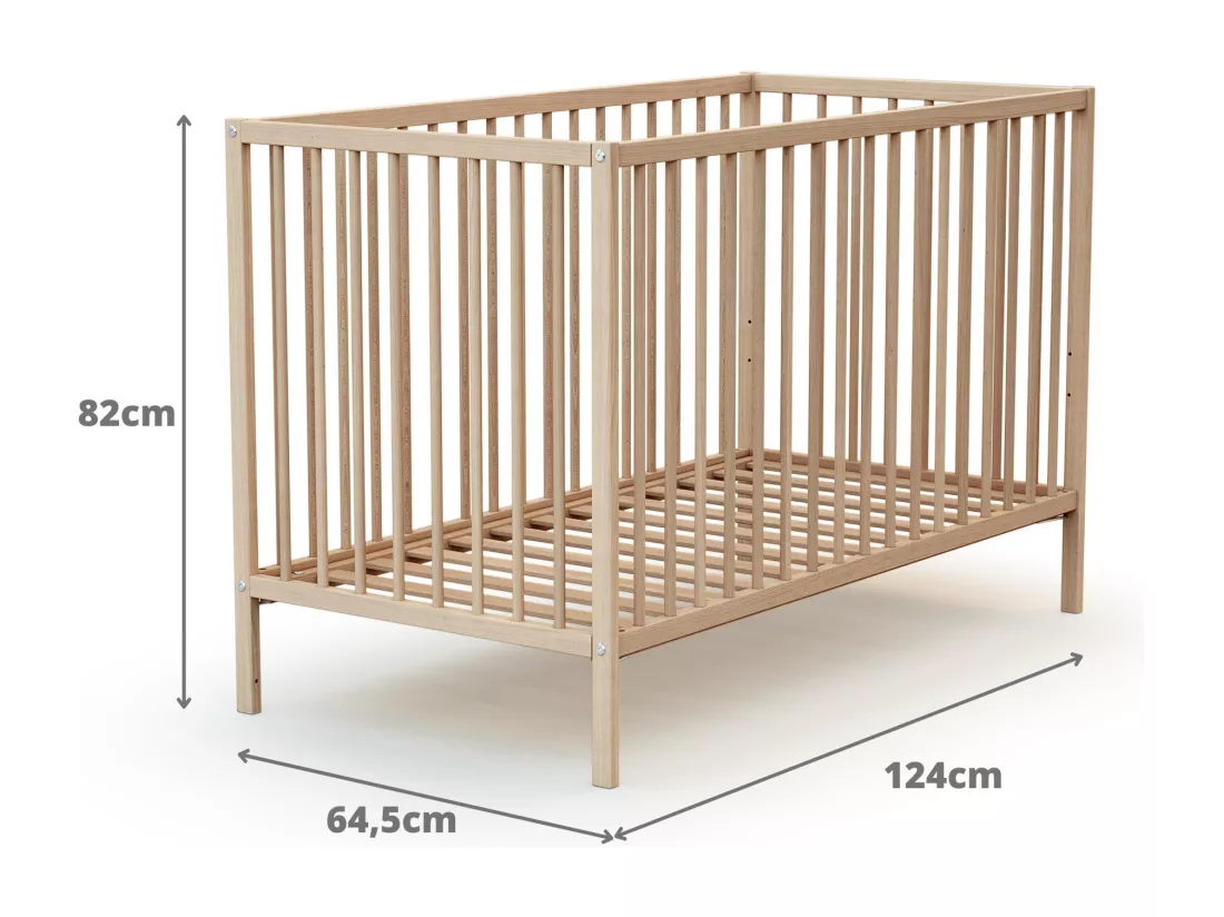 Lit bébé en bois avec matelas Hêtre Brut 60 x 120 cm