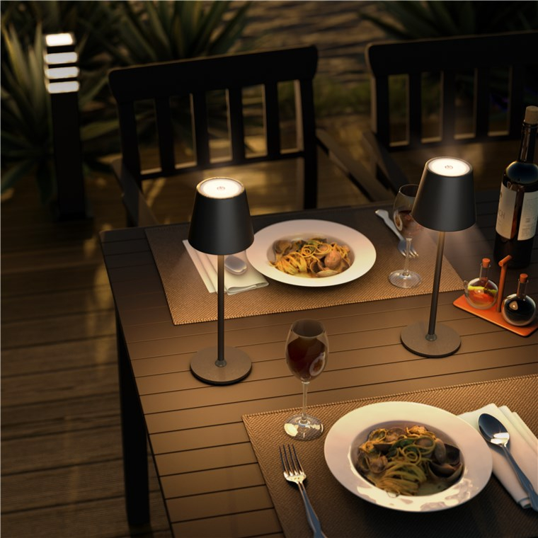 (37x11cm) LED Akku Tischleuchte Home Deko Nachttisch Lampe Kabellose Beleuchtung mit Touch Steuerung IP44 (77673) - Schwarz / Warmweiss