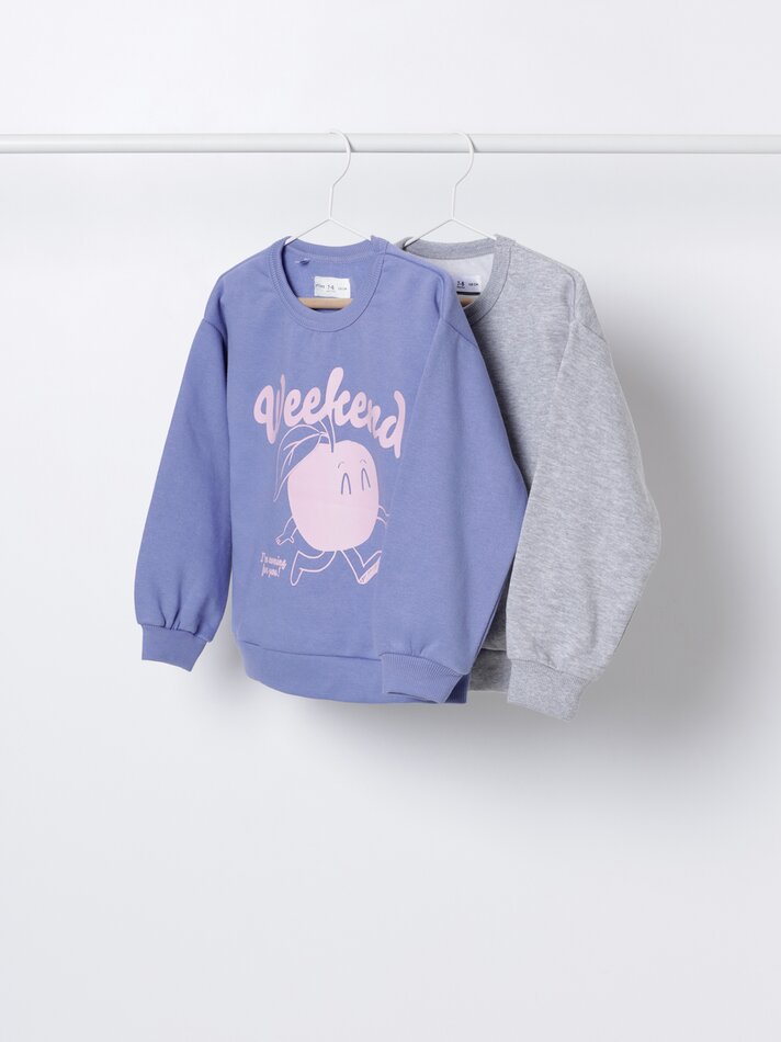 Conjunto com 2 moletons, um liso e um estampado - Roxo