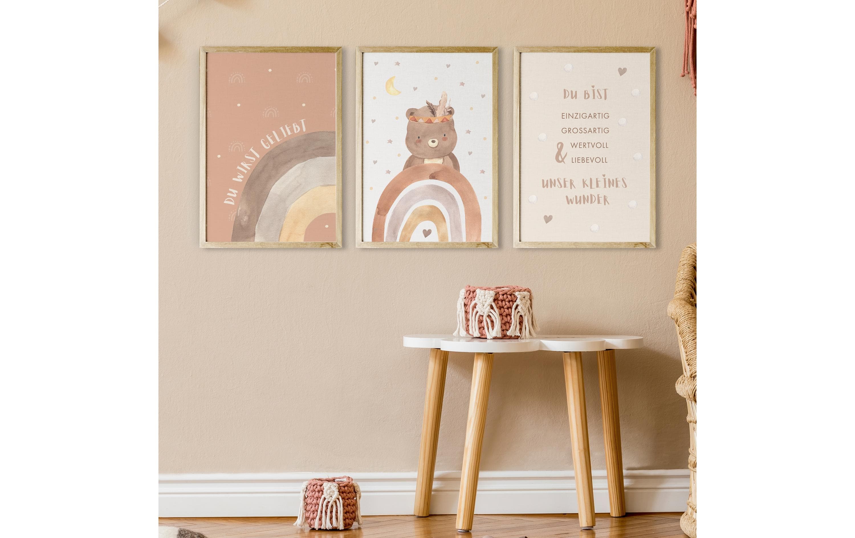 Posterset Bär 3 Stk.Babyposter «Bär, Regenbogen, Spruch»
