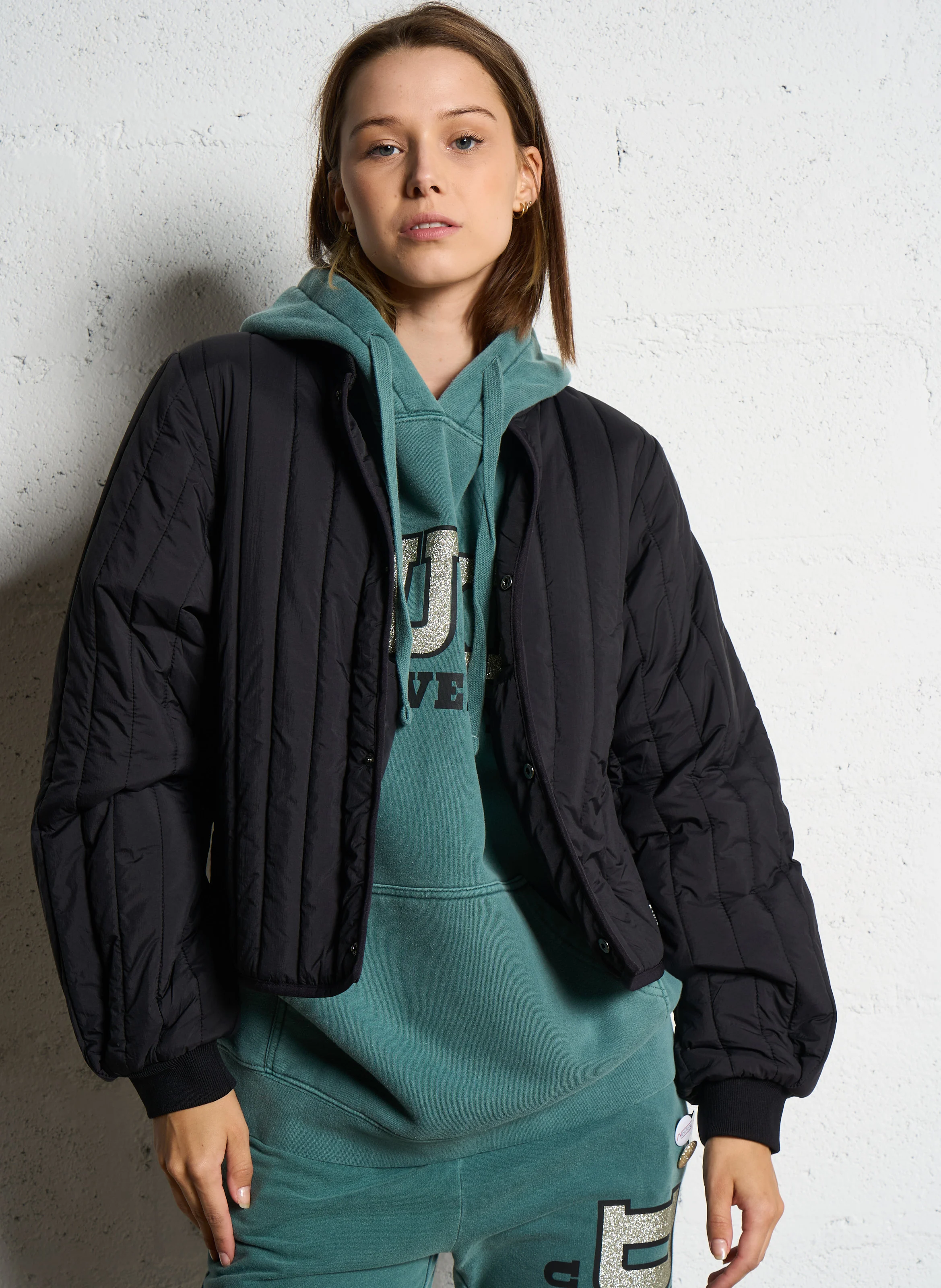BANJA - Veste droite col teddy matelassée | Noir