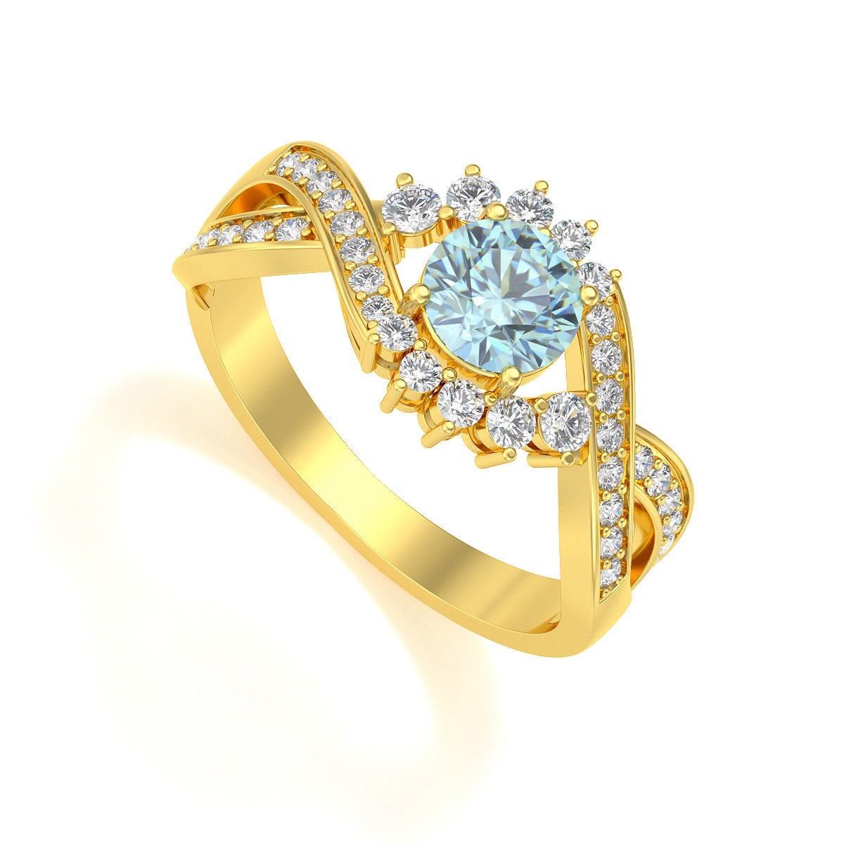 Bague ADEN Or 585 Jaune Aigue-Marine et diamants 3.2grs