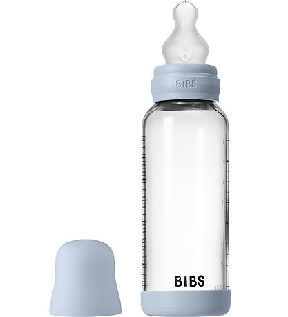 BIBS Babyflasche - 240 ml - Glas/Silikon - Baby Blue