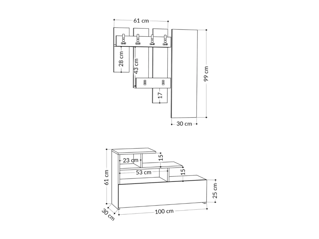 Meuble d'entrée effet bois avec porte manteau, rangement et miroir MESTY