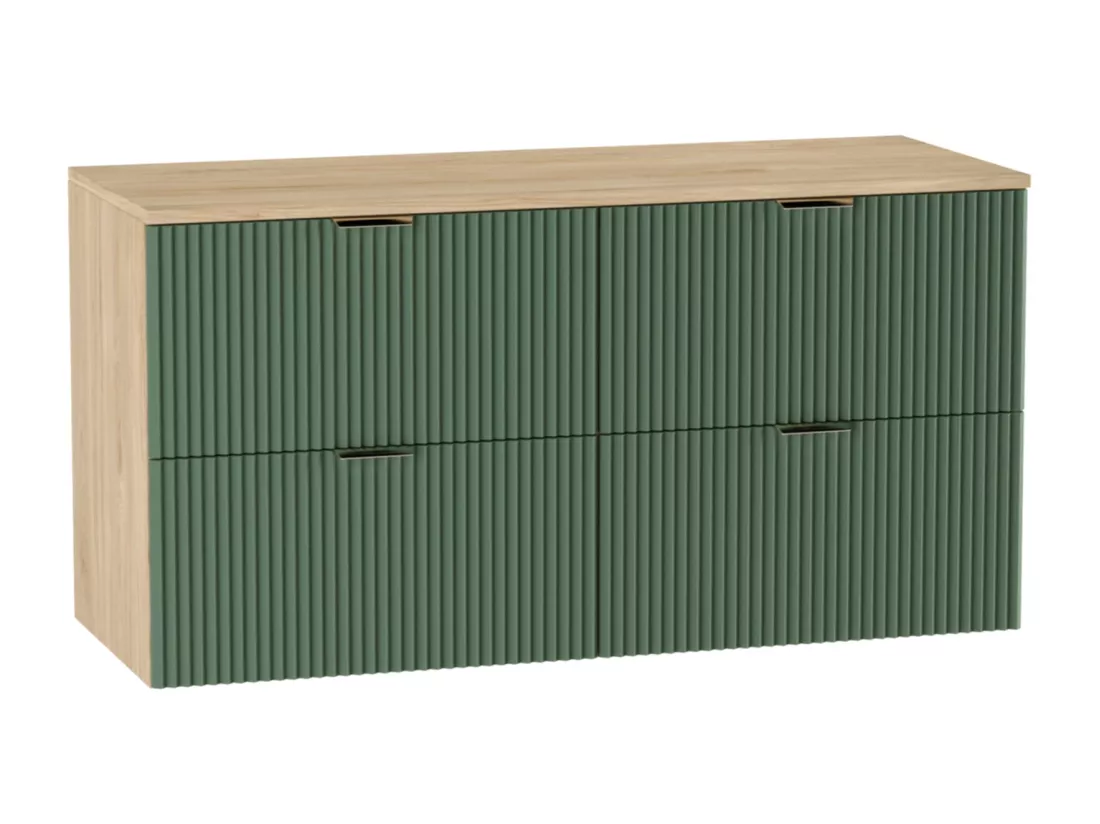 Meuble lavabo WENA, façades cannelées, Willy, 120x60x47 cm, Vert/Noyer
