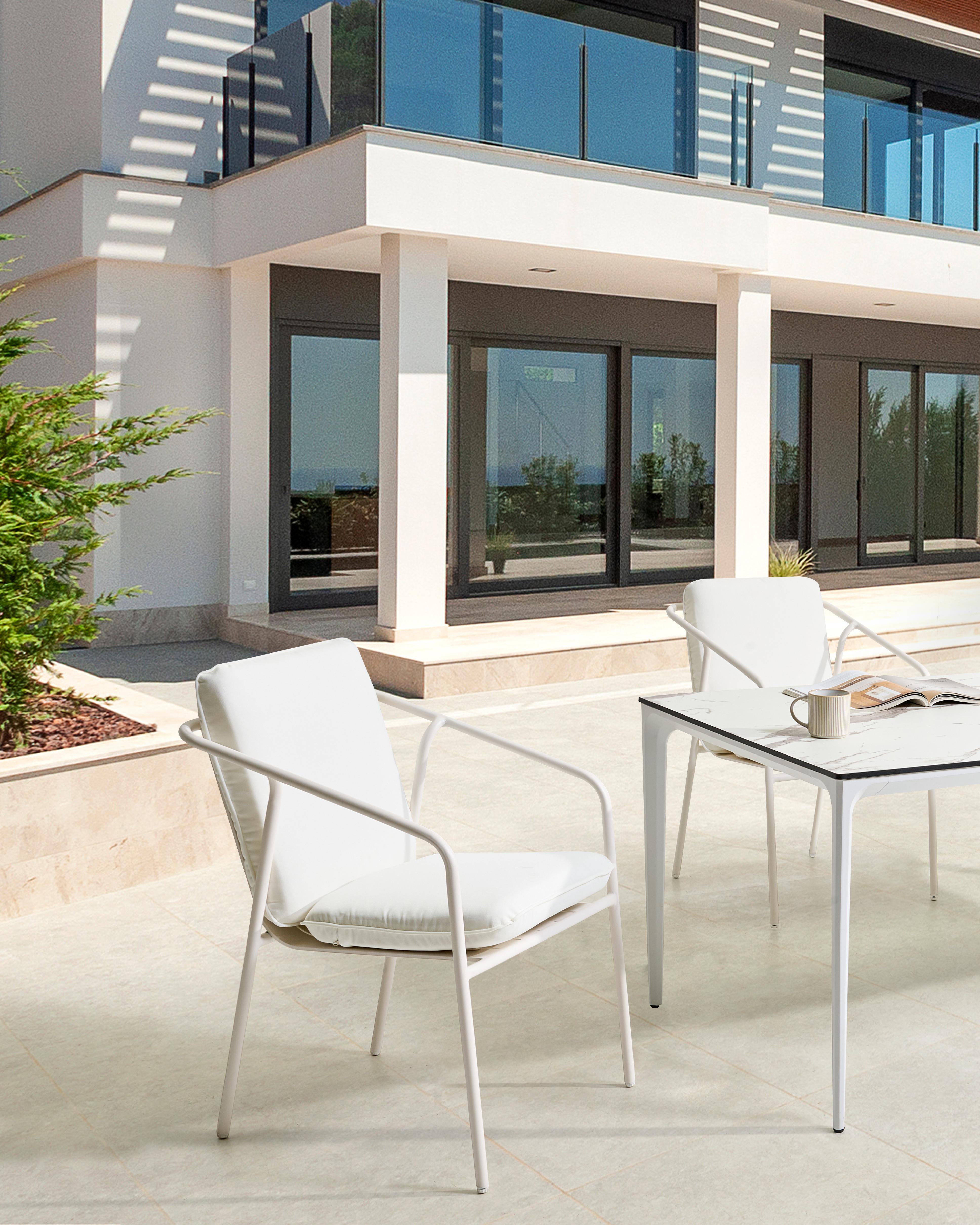 Set van 8 stoelen met zitkussen ASCIANO Metaal Wit
