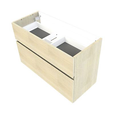 Meuble sous vasque faible profondeur à suspendre Calao aspect chêne naturel 90 cm + plan vasque en résine blanc