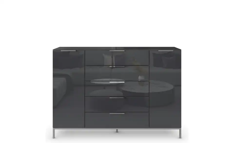Highboard verchromt 160 cm Basaltgrau, Eiche Artisan (Nachbildung)