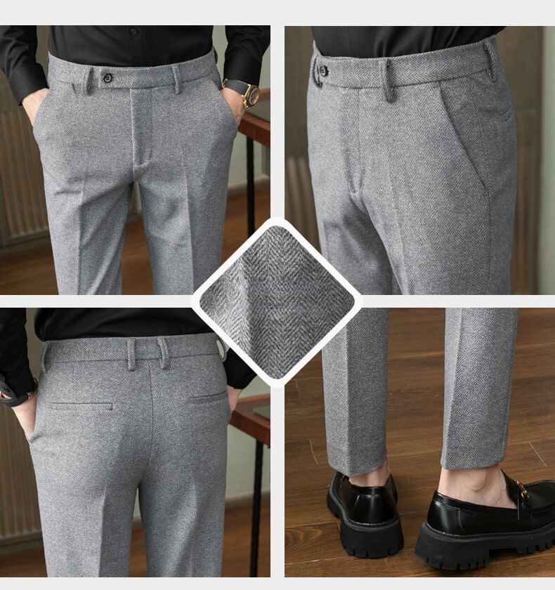 Lefitt - Mid Rise Herringbone Cropped Tapered Dress Pants