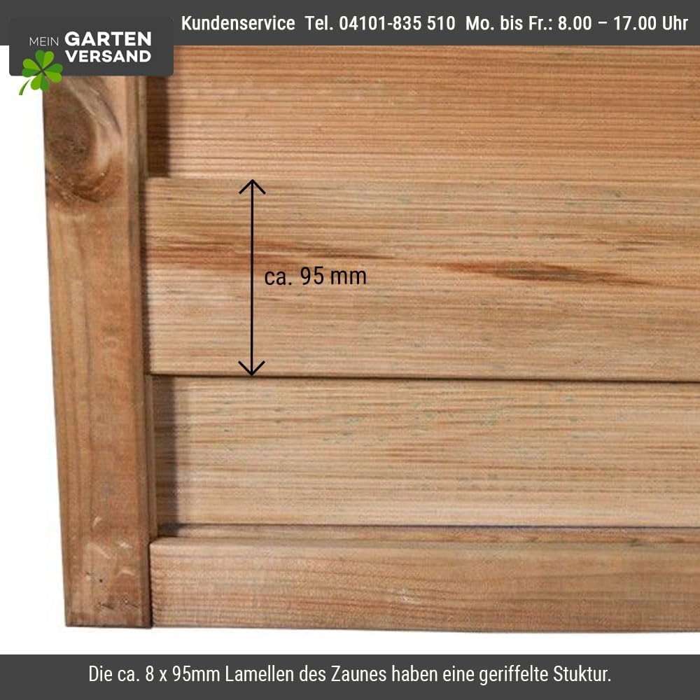 Sichtschutzzaun Holz 180x180 cm – Lamellenzaun aus druckimprägniertem Kiefer/Fichte, blickdichtes Zaunelement für Garten, Terrasse & Balkon „Berlin