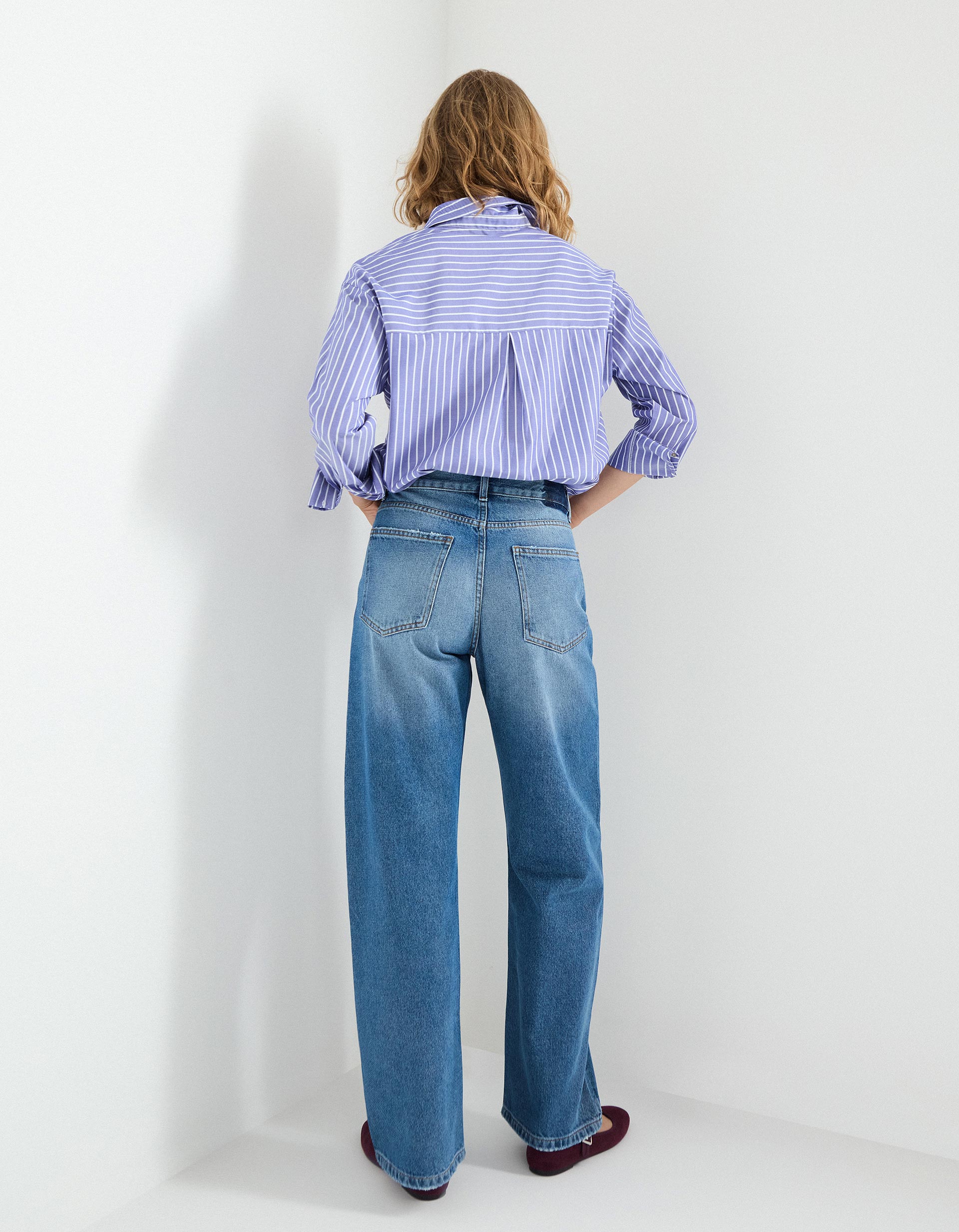 Calças de Ganga Wide Leg, Mulher, Azul